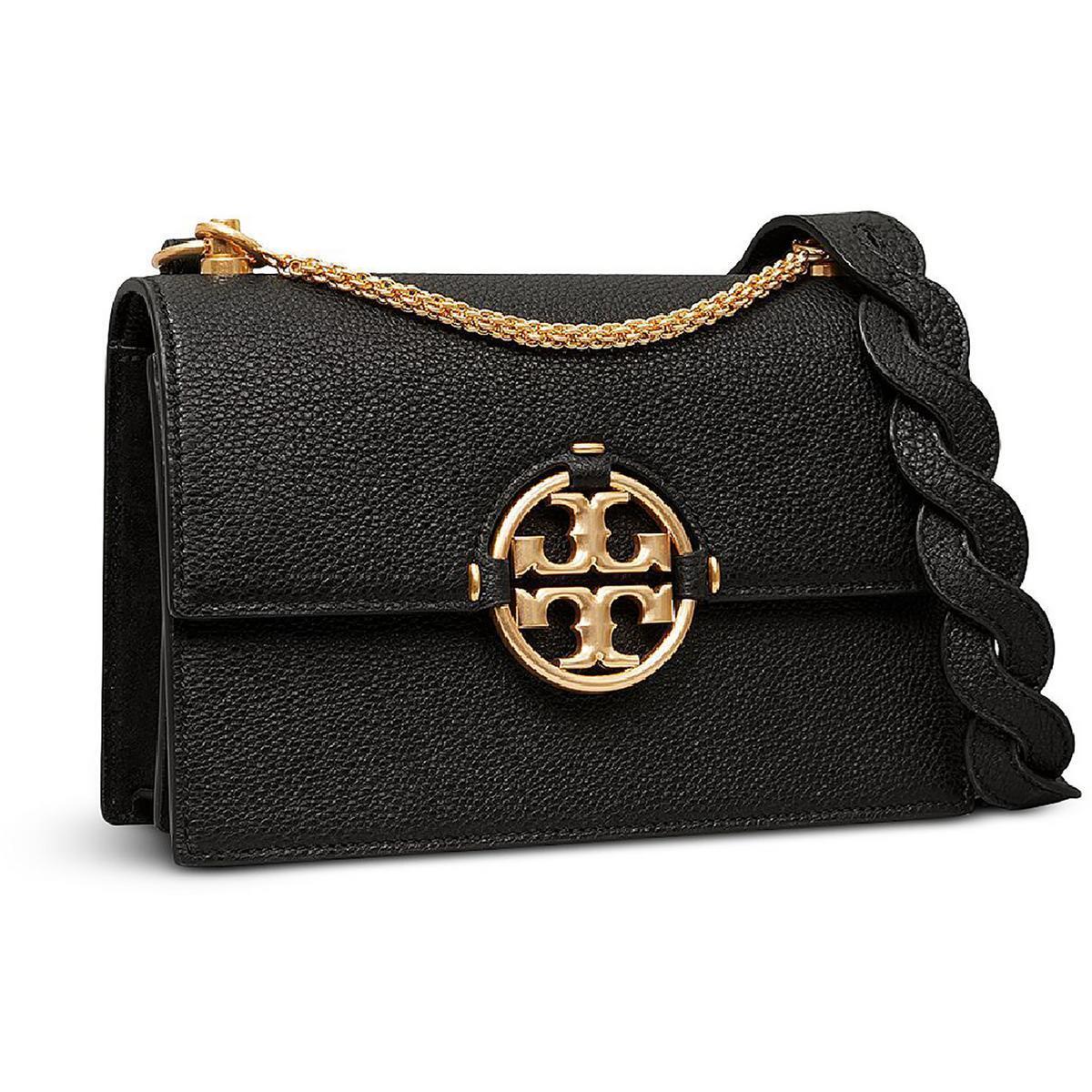 Tory Burch Womens Miller Black Leather Shoulder Handbag Purse Small Bhfo 3984