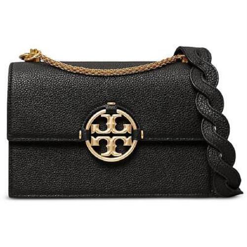 Tory Burch Womens Miller Black Leather Shoulder Handbag Purse Small Bhfo 3984