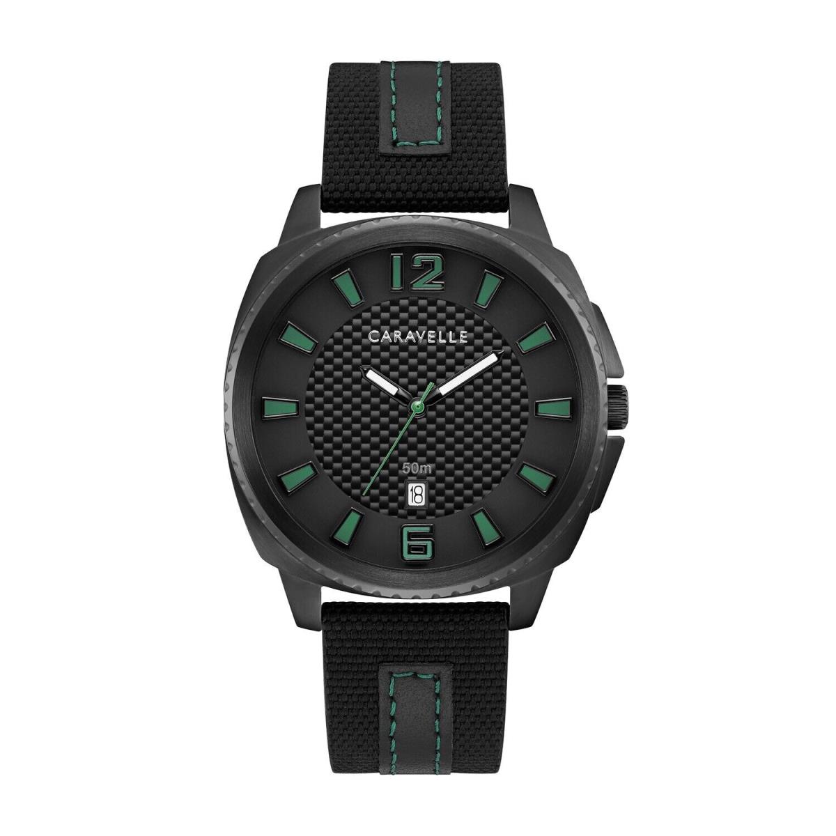 Caravelle Designed BY Bulova Men`s Black Nylon Leather Strap Watch 41mm - Dial: Black, Band: Black, Bezel: Black