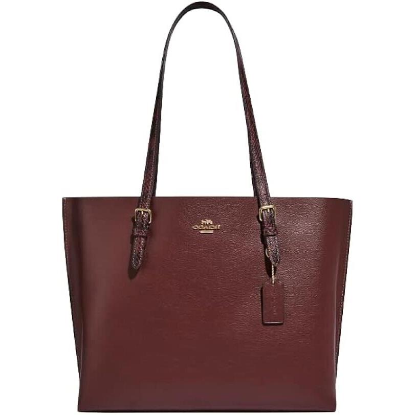 Coach Mollie Tote Shoulder Bag Double Face Snake-embossed Leather Wine CC750 - Handle/Strap: Snake-embossed Shades Of Wine Burgundy, Hardware: Gold, Exterior: Red