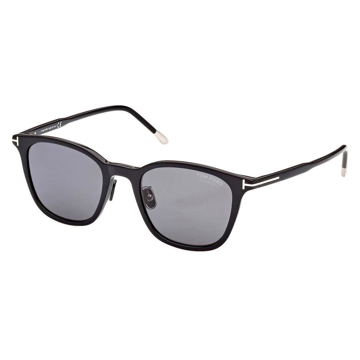 Tom Ford FT0956-D Sunglasses Shiny Black/t Logo Polarized Smoke 52mm