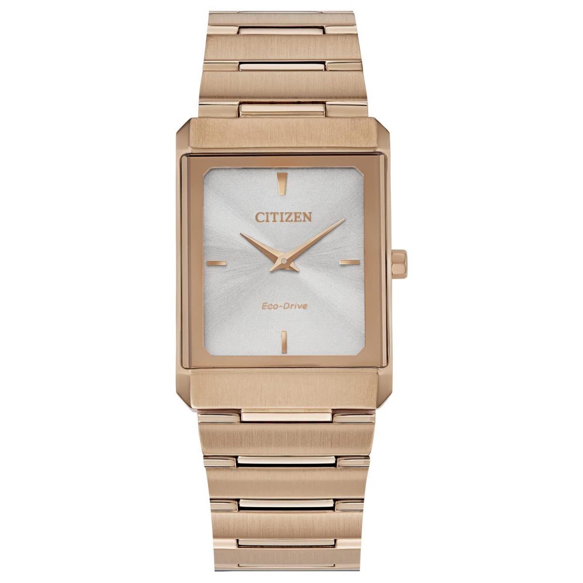 Citizen Eco-drive Stiletto Unisex Watch Silver Dial Stainless Steel Rose Gold