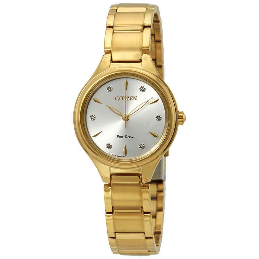 Citizen Corso Silver Dial Gold-tone Ladies Watch FE2102-55A - Dial: Silver, Band: Gold, Bezel: Gold