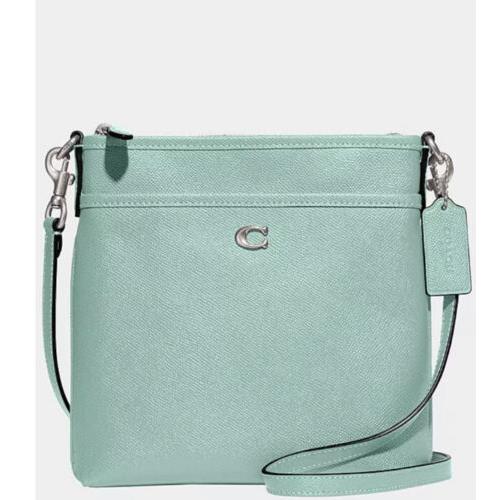 Coach The Kitt Leather Silver Tone Messenger Crossbody Bag Zip-top Closure - Faded Blue Handle/Strap, Silver Hardware, Faded Blue Exterior