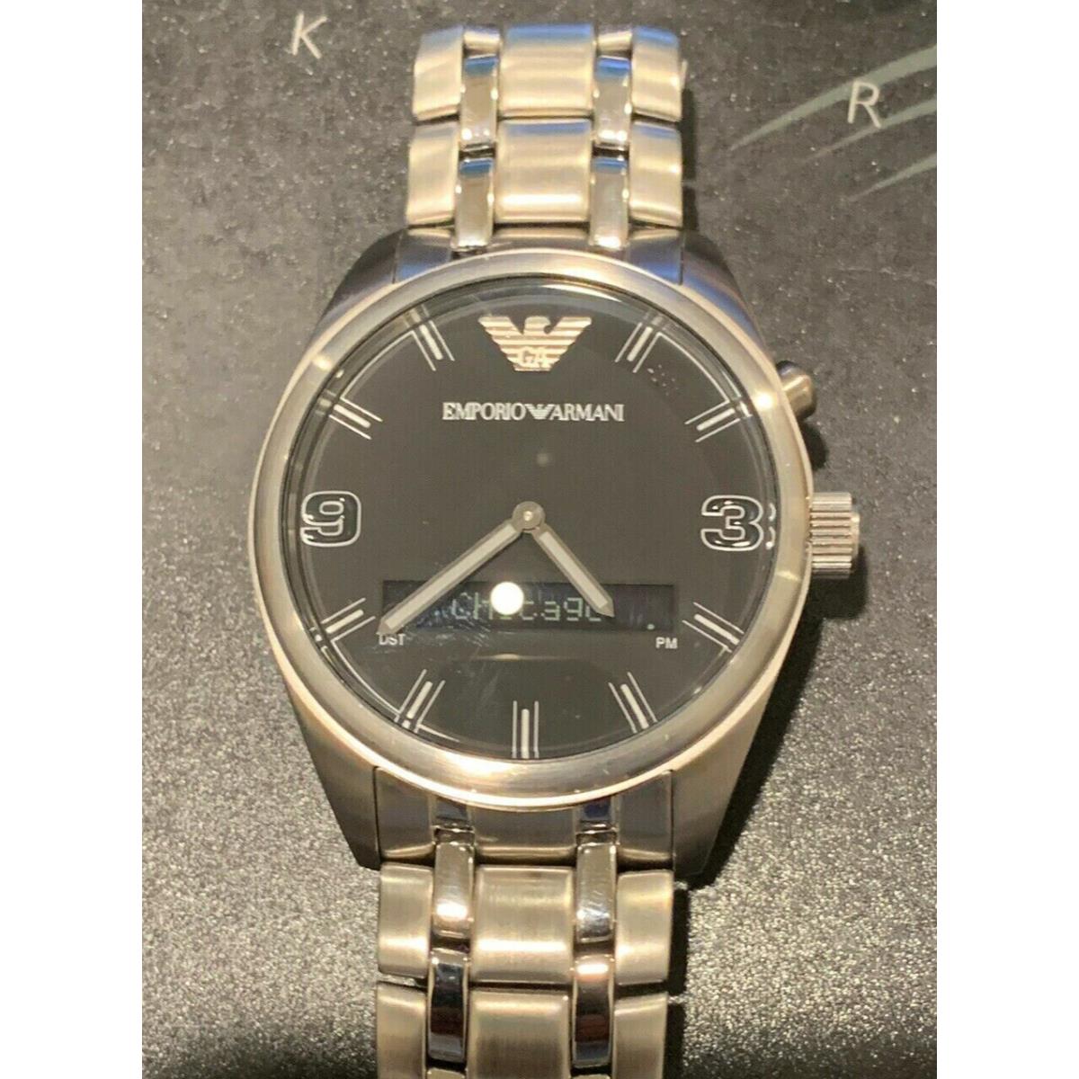 Emporio Armani World Time Men`s 53mm Ana-digi Quartz Watch SS Black Dial