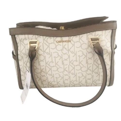 Calvin Klein Monogram Logo Tote Medium Shoulder Handbag Cream/brown