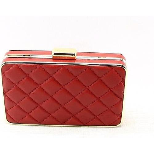Michael Kors Elsie Quilted Leather Box Clutch Evening Bag Crossbody Dark Red