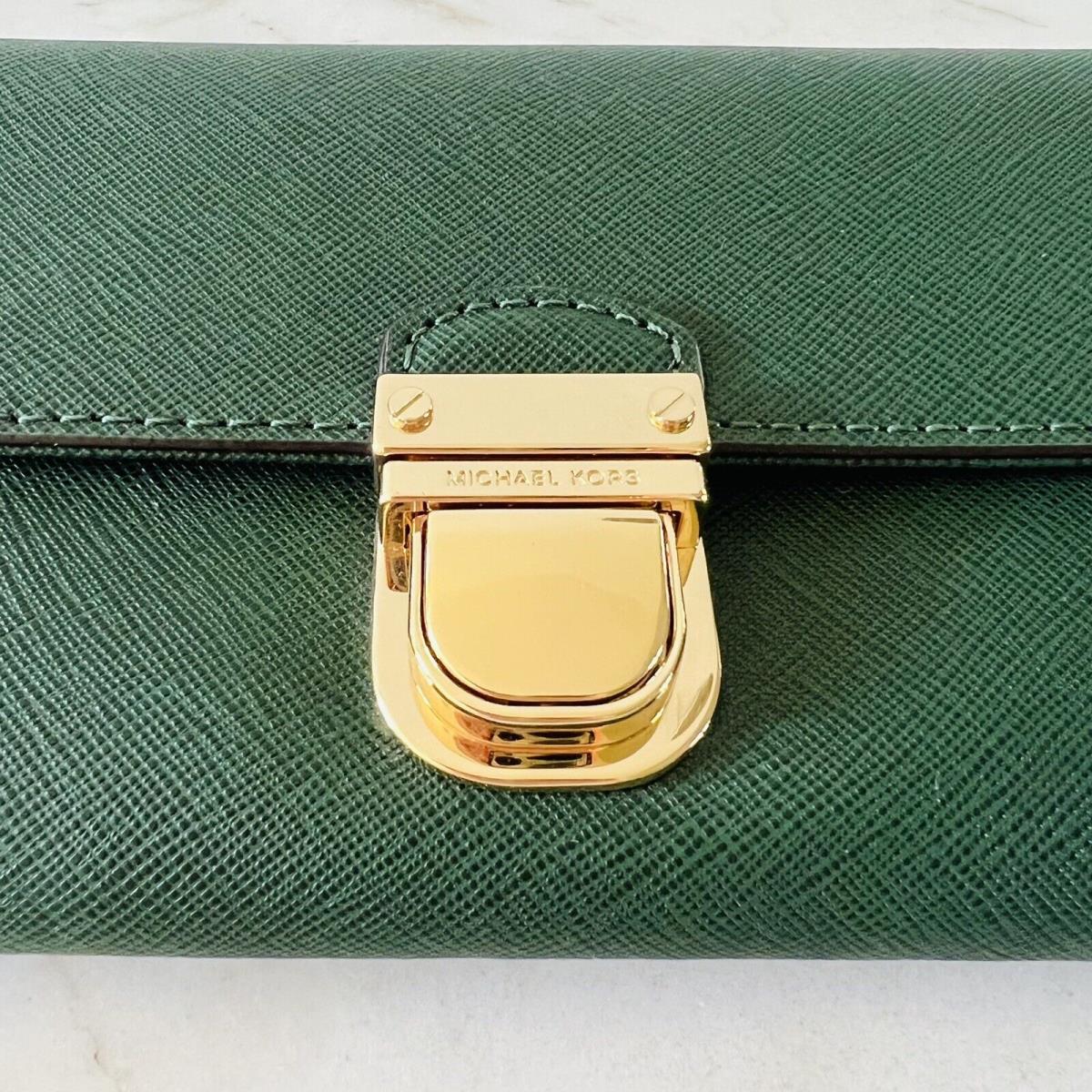 Michael Kors Bridgette Moss Green Leather Flap Continental Wallet