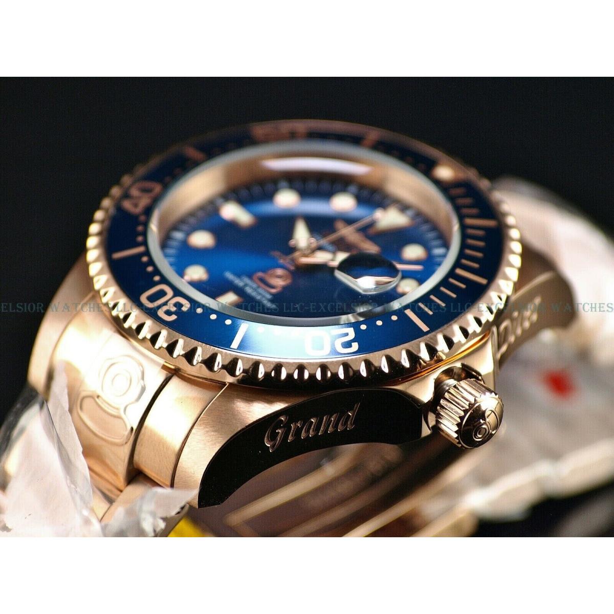 Invicta Men`s 300m Grand Diver 47mm Automatic Rose Gold Ion Plated SS Watch - Dial: Blue, Band: Rose Gold, Bezel: Blue