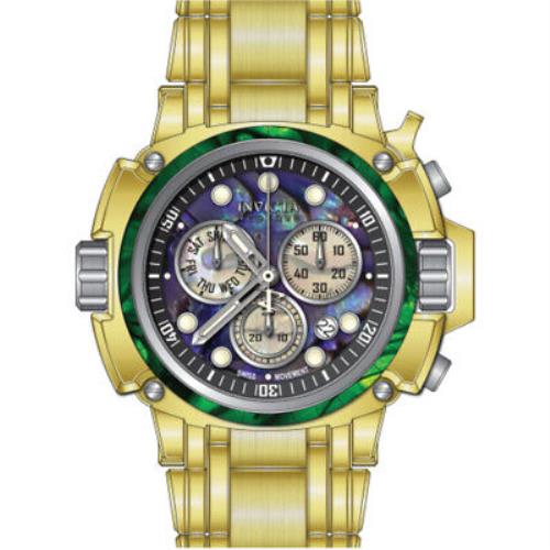 Invicta Coalition Forces Chronograph Quartz Black Dial Men`s Watch 44968 - Dial: Black, Band: Gold-tone, Bezel: Silver-tone and Green and Gold