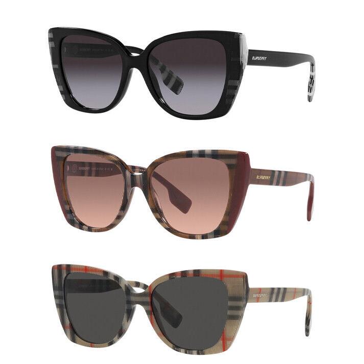 Burberry Meryl Women`s Squared Oversize Cat Eye Sunglasses - BE4366 - Italy - Check Brown-Bordeaux/Pink-Dk Brown (405413-54), Frame: Select Variation