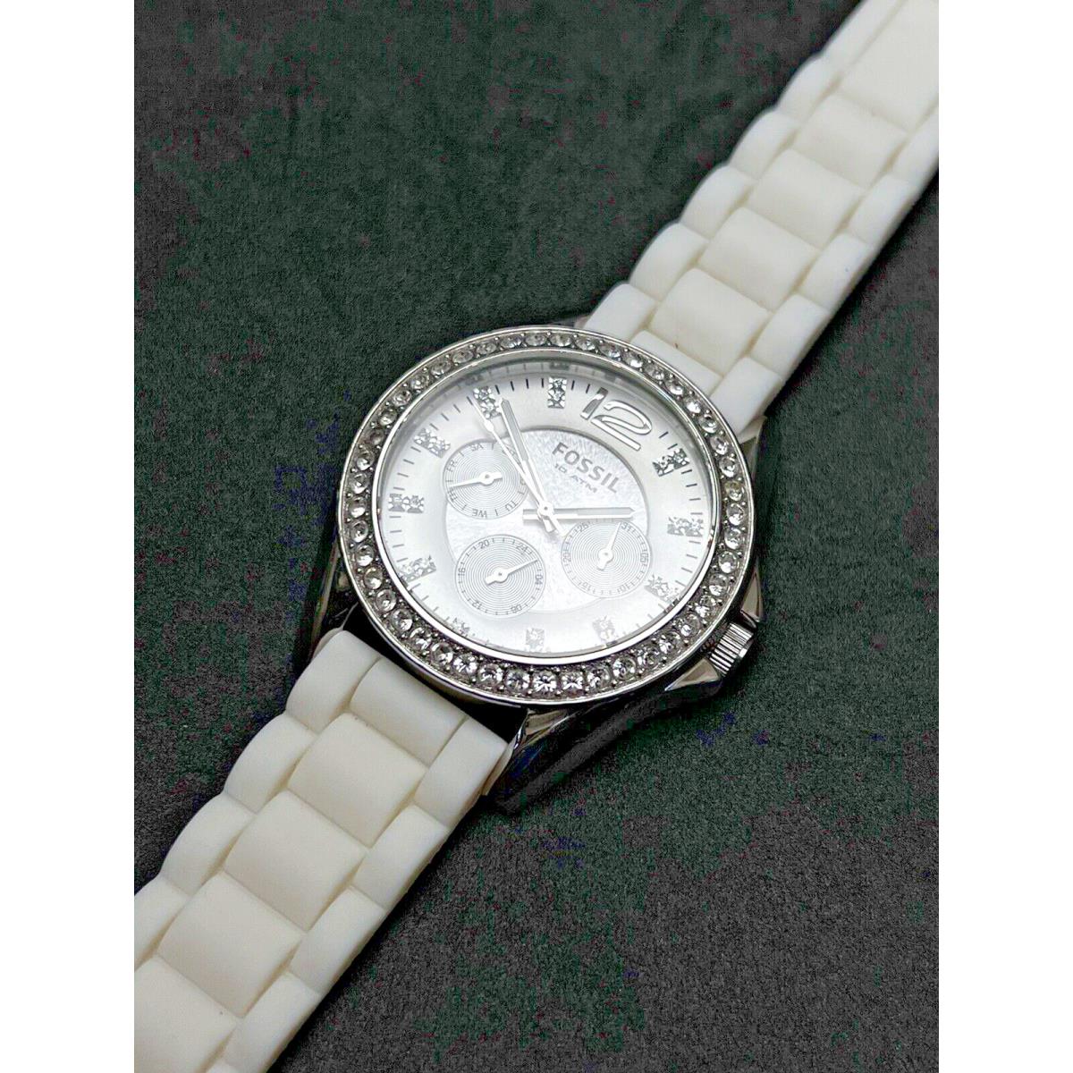 Fossil Stella Women s 40mm Steel Calendar Quartz Watch Crystal Bezel 10 Atm