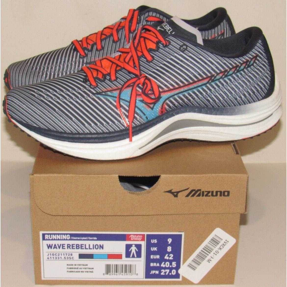 Mizuno Wave Rebellion Mens Size 9 India Ink Scuba Running Racing Shoes Sneakers