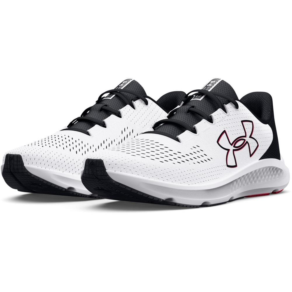 Under Armour 3026518 Men`s UA Charged Pursuit 3 Big Logo Running Athletic Shoes White/Black