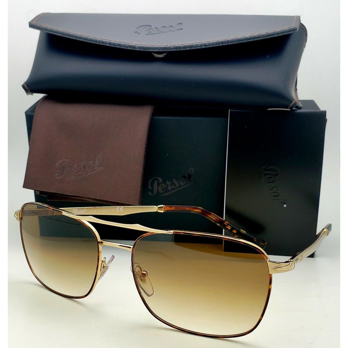 Persol Sunglasses 2454-S 1075/51 60-18 145 Gold Aviator Frames Brown Lenses