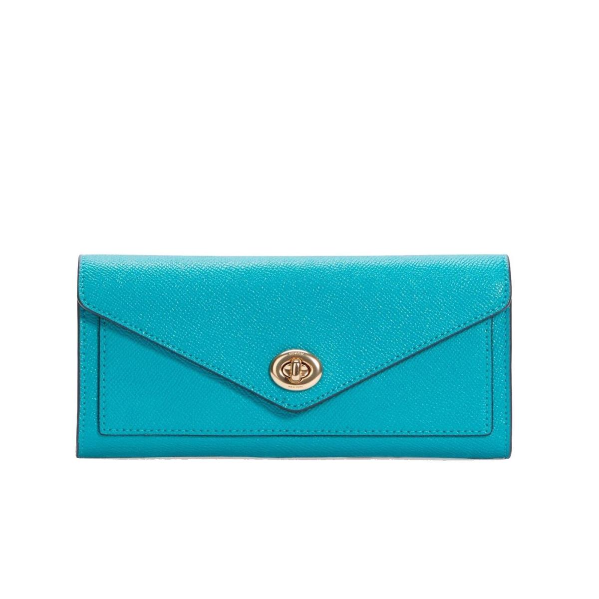 Coach Crossgrain Envelope Wallet with Turnlock Gold/ Teal