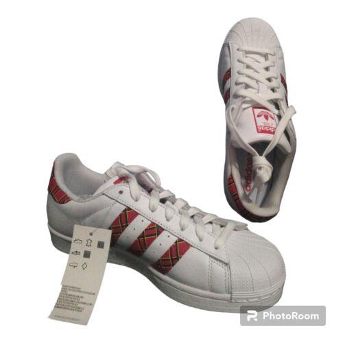 Adidas Originals Superstar Lace Up Sneakers Shoe Casual Women`s White/plaid 8.5 - White