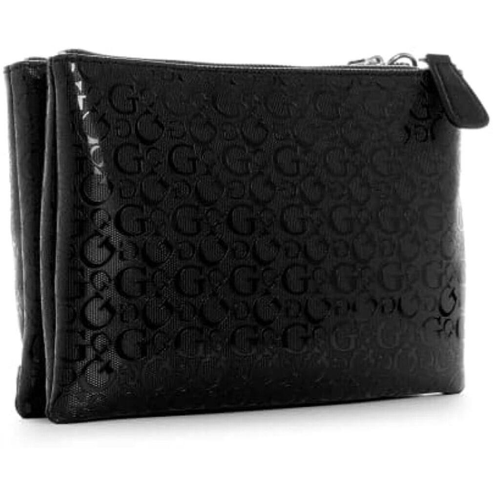 Guess Women`s Logo Embossed Double-zip Crossbody Bag Handbag Purse - Black