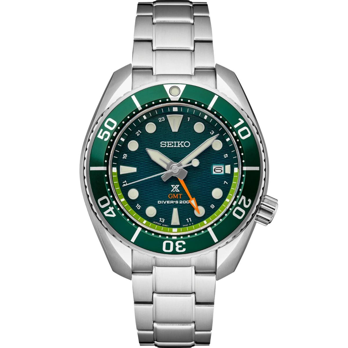 Seiko Prospex Gmt Solar Diver`s Mens Green Dial Watch SFK003