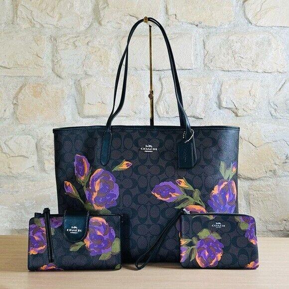 Coach Rose Signature Floral Reversible Tote Handbag/wallet/ Wristlet Options