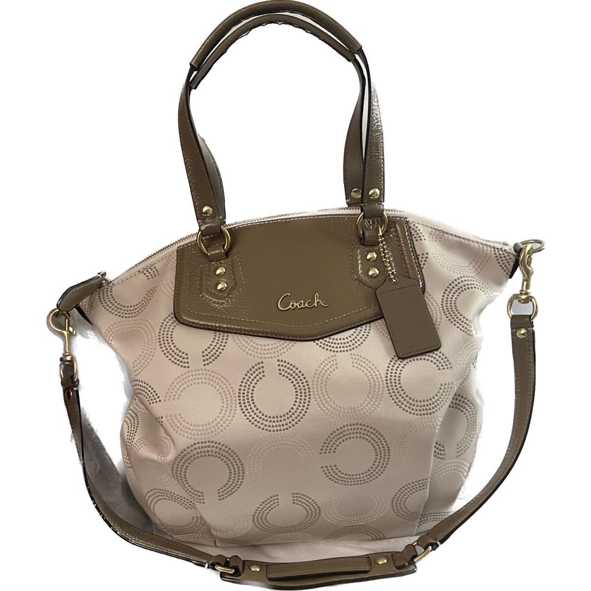 Coach F25183 Ashley Dotted Op Art North/south Satchel Khaki Taupe