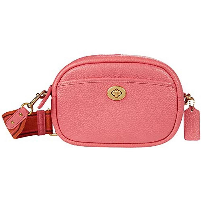 Coach Soft Pebbled Leather Watermelon Pink Camera 2 Straps Crossbody C4813