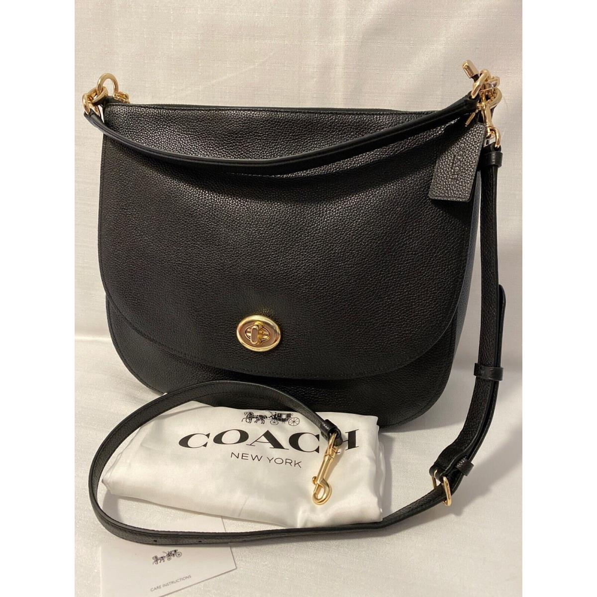 Coach Convertible Shoulder Bag 24771 Hobo Pebbled Leather Turnlock Black