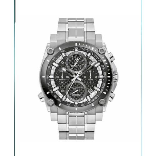 Bulova Precisionist 46mm Black Dial Silver Stainless Steel Strap Watch - Dial: Black, Band: Silver, Bezel: Silver