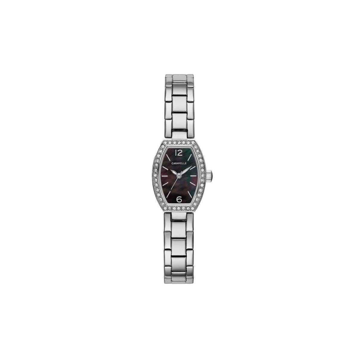 Caravelle Designed By Bulova Womens Crystal Accent Silver Tone Stainless Steel