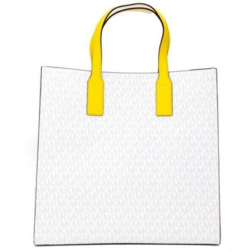 Michael Kors Large NS Signature Tote White Yellow 35T0SY9T7B Retail FS
