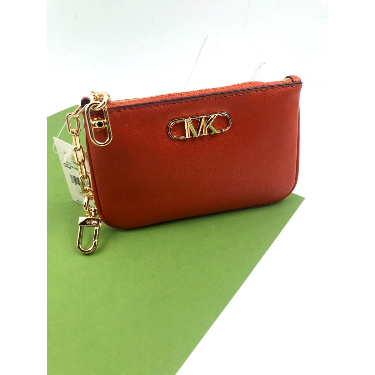 Michael Kors Parker Small Key Card Holder Card Case Deep Orange Leather