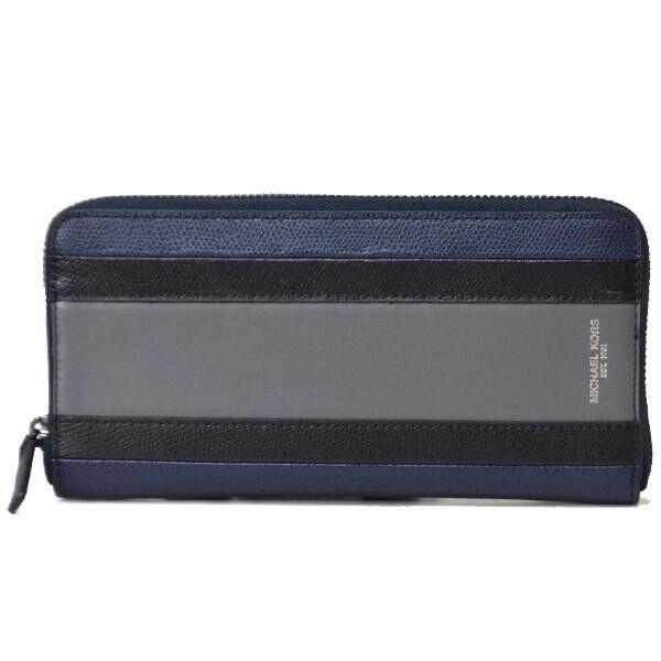 Michael Kors Men`s Long Wallet Coated Leather Striped Zip 36T7LWRE3 Navy