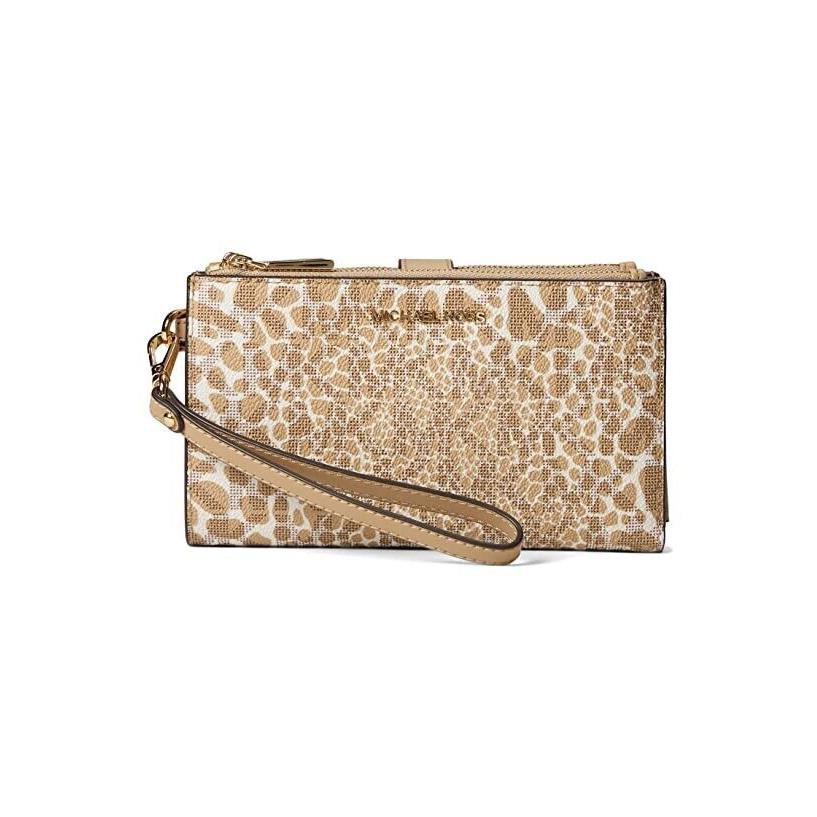 Michael Kors Jet Set Signature Animal Print Double Zip Wristlet Camel