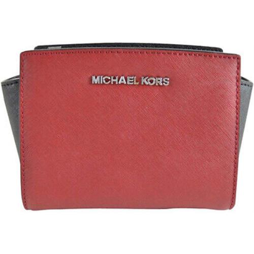 Michael Kors Selma Mini Messenger Leather Bag - Scarlet /Black Exterior