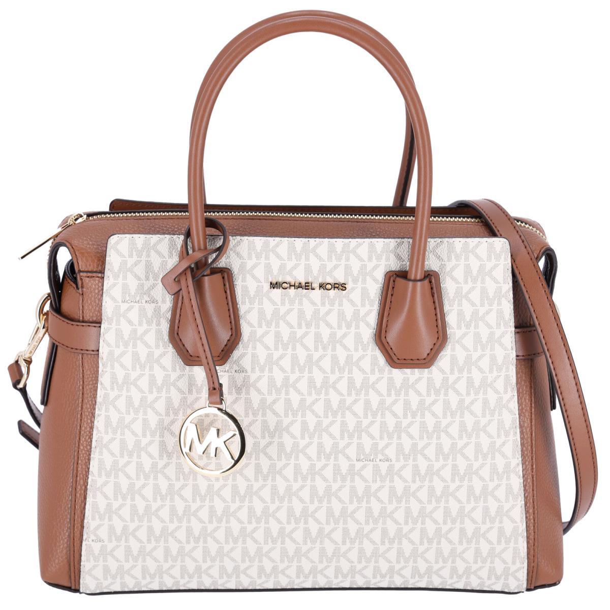 Michael Kors Mercer Medium Belted Satchel Crossbody Vanilla MK Signature