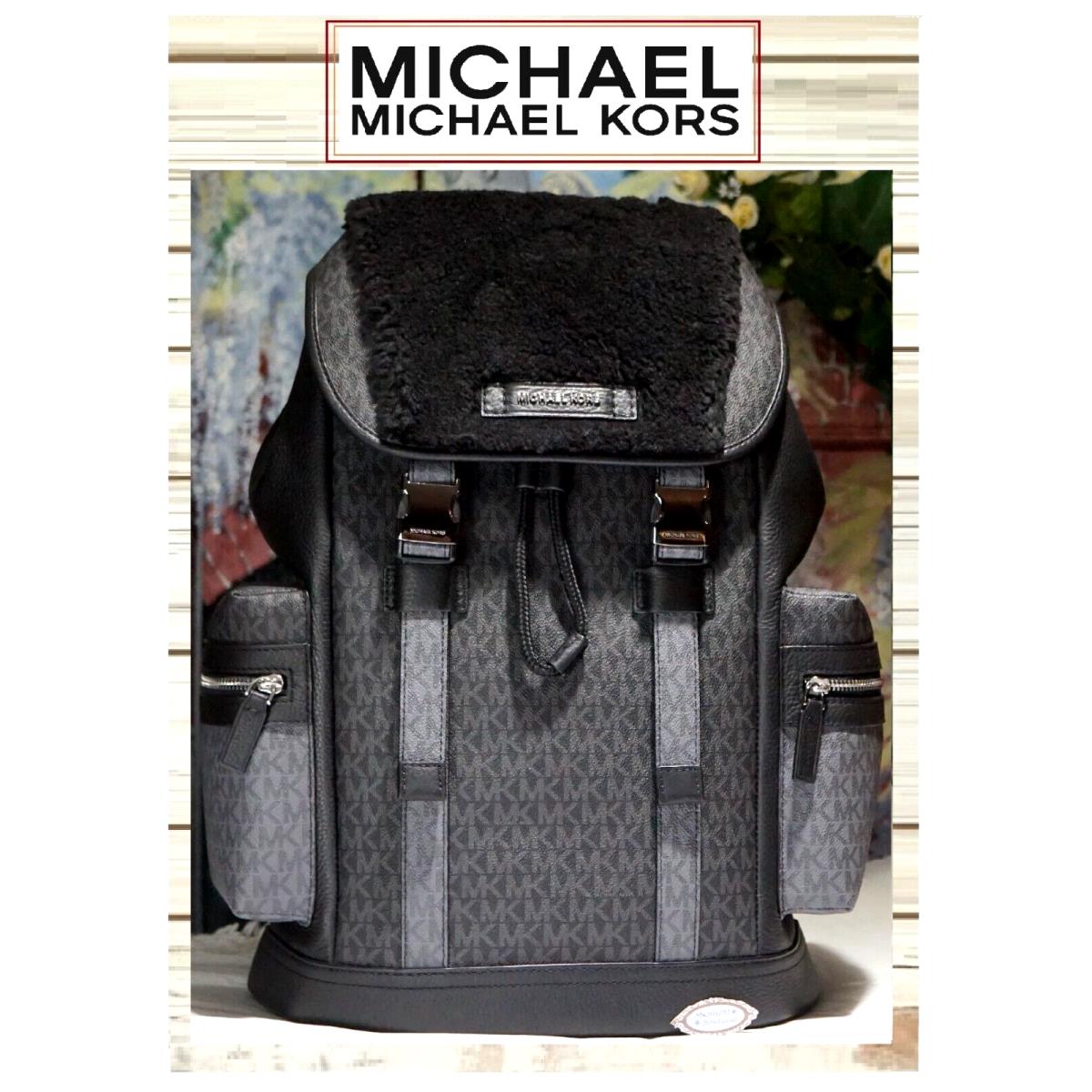 Michael Kors Mens Cooper Pocket Rucksack Backpack In Black MK Leather Fur