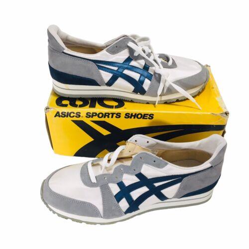 Vintage Asics Shoes Sneakers 1980`s White W/blue Size 14 U.s. W/original Box