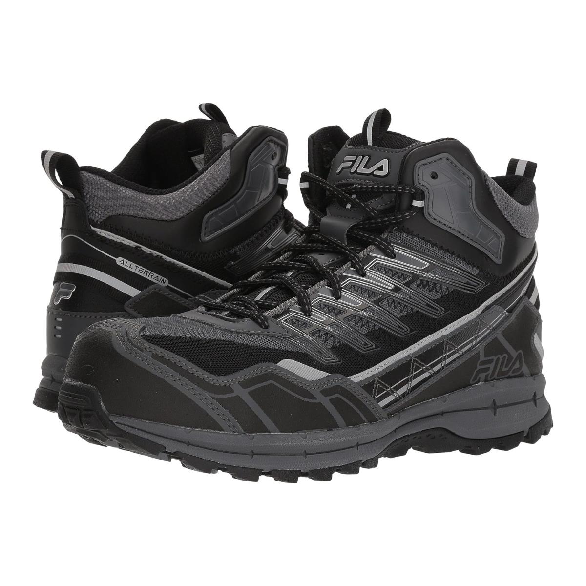 Man`s Sneakers Athletic Shoes Fila Hail Storm 3 Mid Composite Toe Trail Castlerock/Black/Metallic Silver