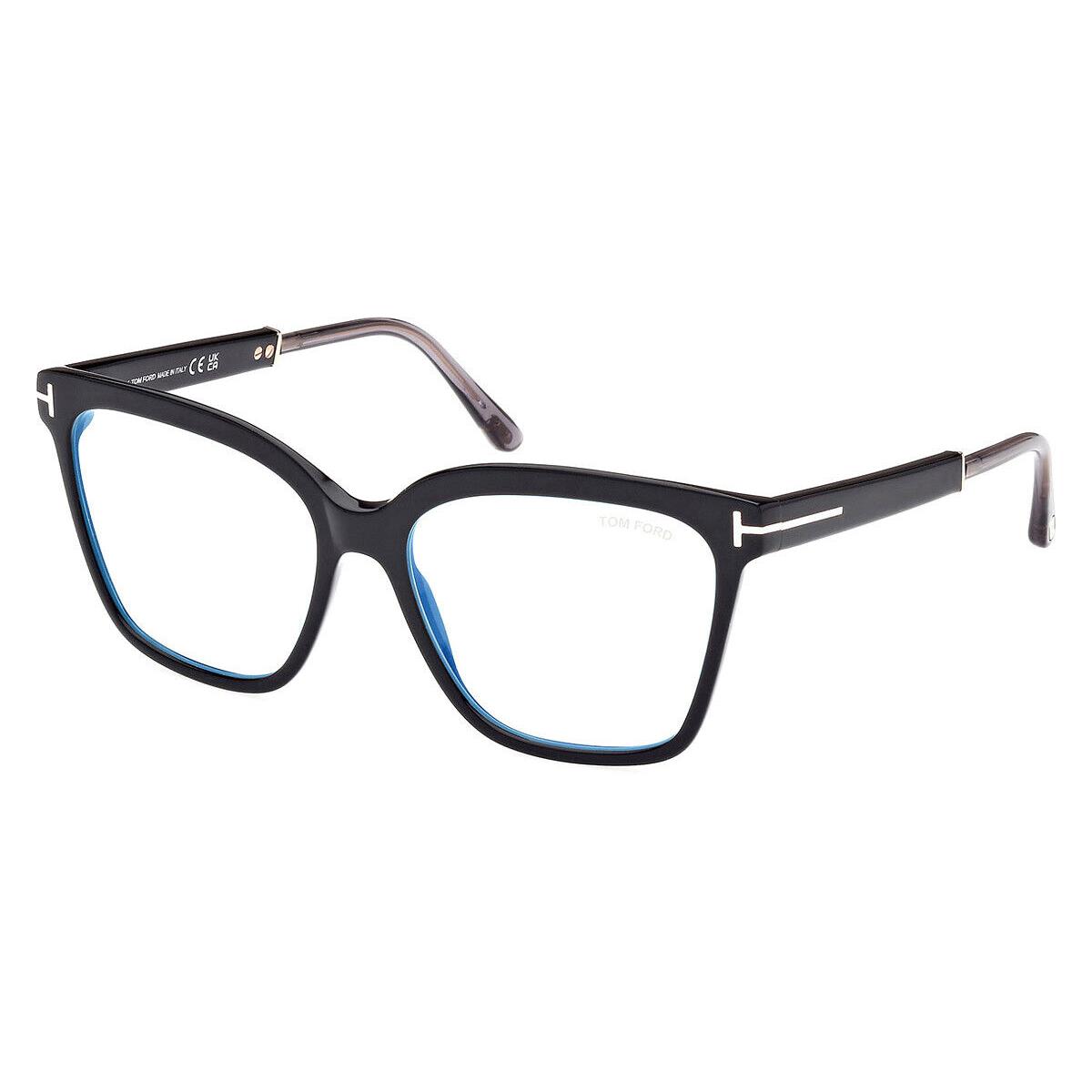 Tom Ford FT5892-B Eyeglasses Shiny Black/shiny Rose Gold/t Logo / Blue Block