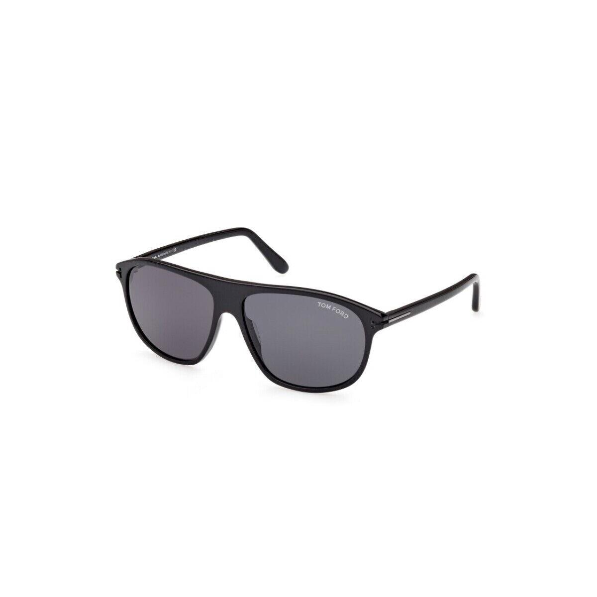 Men Tom Ford FT1027-N Prescott 01A 60MM Shiny Black / Smoke Lenses Sunglasses