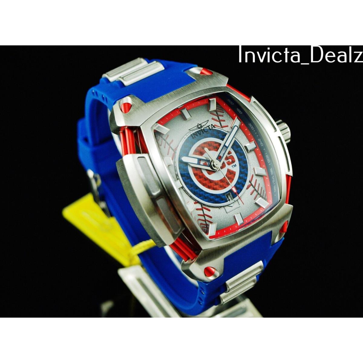 Invicta Men`s 53mm Mlb Diablo Tonneau Chicago Cubs Blue Strap SS Watch - Dial: Blue, Red, White, Band: Blue, Bezel: Silver