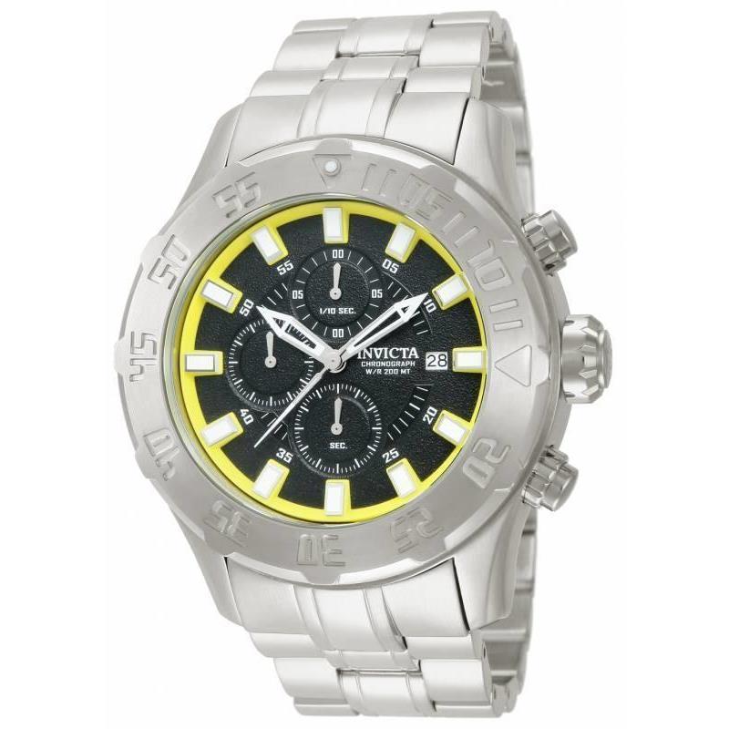 Invicta 13105 50mm Pro Diver Chronograph Date Yellow Rimmed Black Dial Men Watch