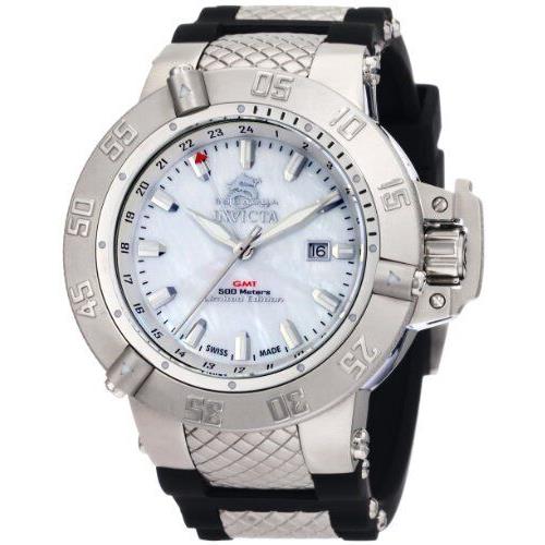 Invicta Men`s 0737 Subaqua Noma Iii Gmt White Mother-of-pearl Black Rubber Watch