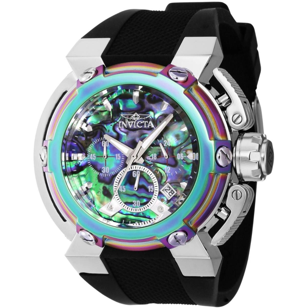 Invicta Men`s Watch Coalition Forces X-wing Chronograph Silicone Strap 40064 - Dial: Green, Blue, Band: Black