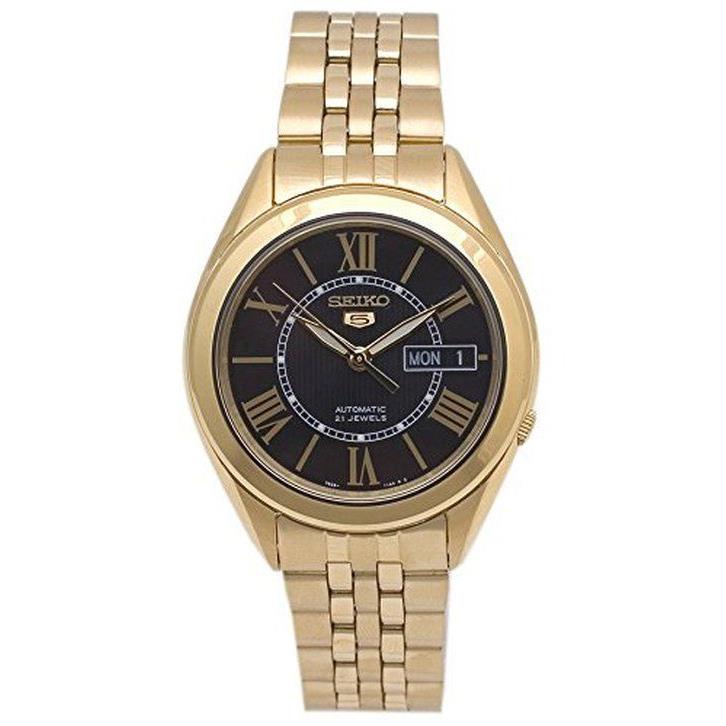 Seiko Men`s Gold Tone Stainless Steel Automatic Black Dial Round Watch SNKL40K1