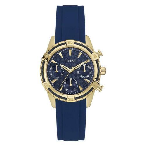 Guess Women`s U0562L2 Sporty Gold-tone Stainless Steel Bazel Blue Dial Watch