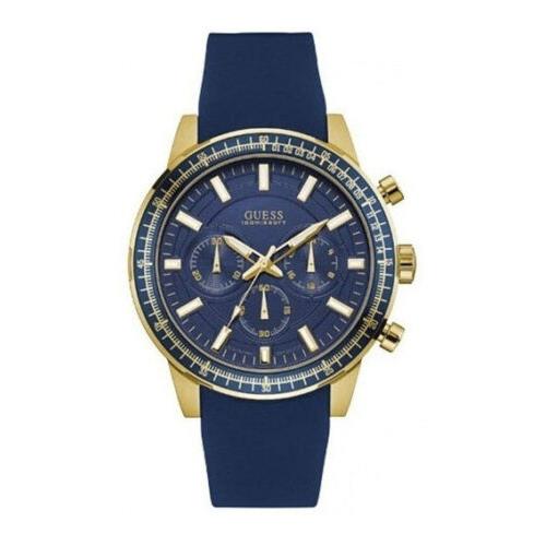 Guess Men`s Blue Dial Quartz Silicone Band Analog Round Wrist Watch W0802G2 - Dial: Blue, Band: Blue
