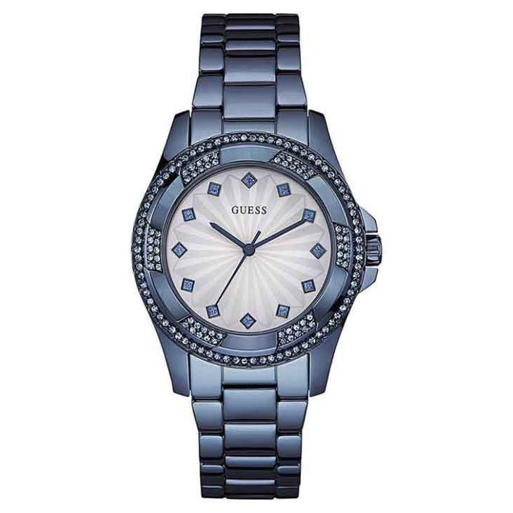 Guess Analog Steel Blue Pinwheel Quartz Silver Dial Women`s W0702L1 Watch