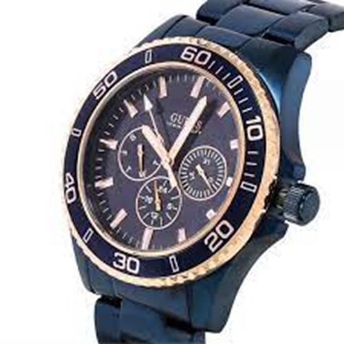 Guess U0172G6 Men`s Iconic Blue Stainless Steel 3-Dial Multifunction Watch - Dial: Blue, Band: Blue