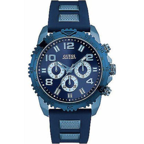 Guess Chronograph Multicolor Dial Men`s Blue Silicone Dial Strap Watch W0599G4